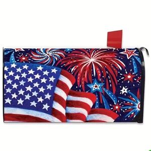 Patriotic Mailbox Cover with Fireworks Design